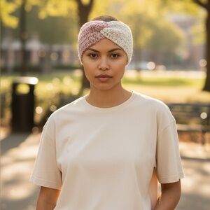 Pink and Cream Crochet Twist Headband